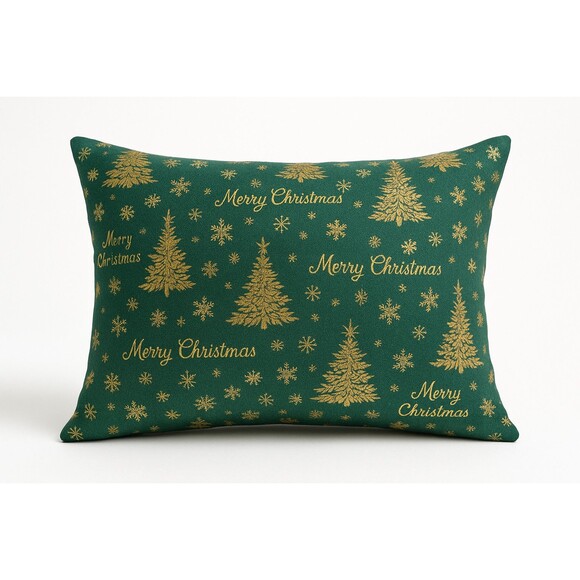Christmas Tree Lumbar Pillow Covers 2-Pack 12x19 in fit 12x20 Inserts Green Gold - Picture 2 of 5